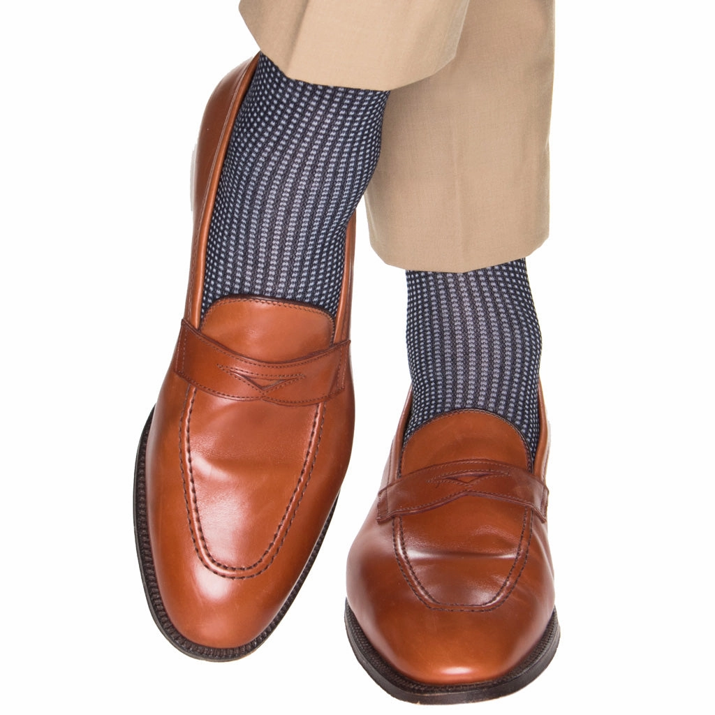 Classic Navy and Sky Blue Grenadine Cotton Sock Linked Toe OTC