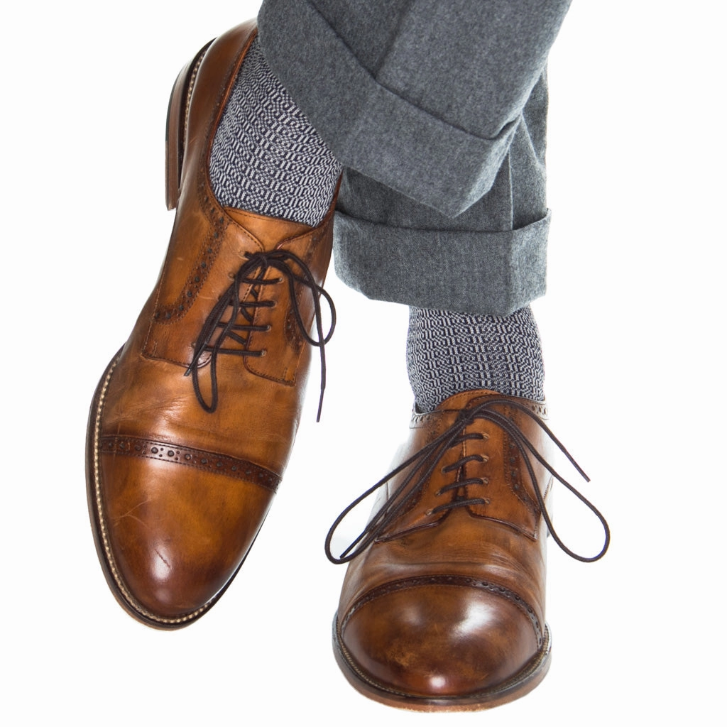 Classic Navy with Ash Chain Link Cotton Sock Linked Toe Mid-Calf