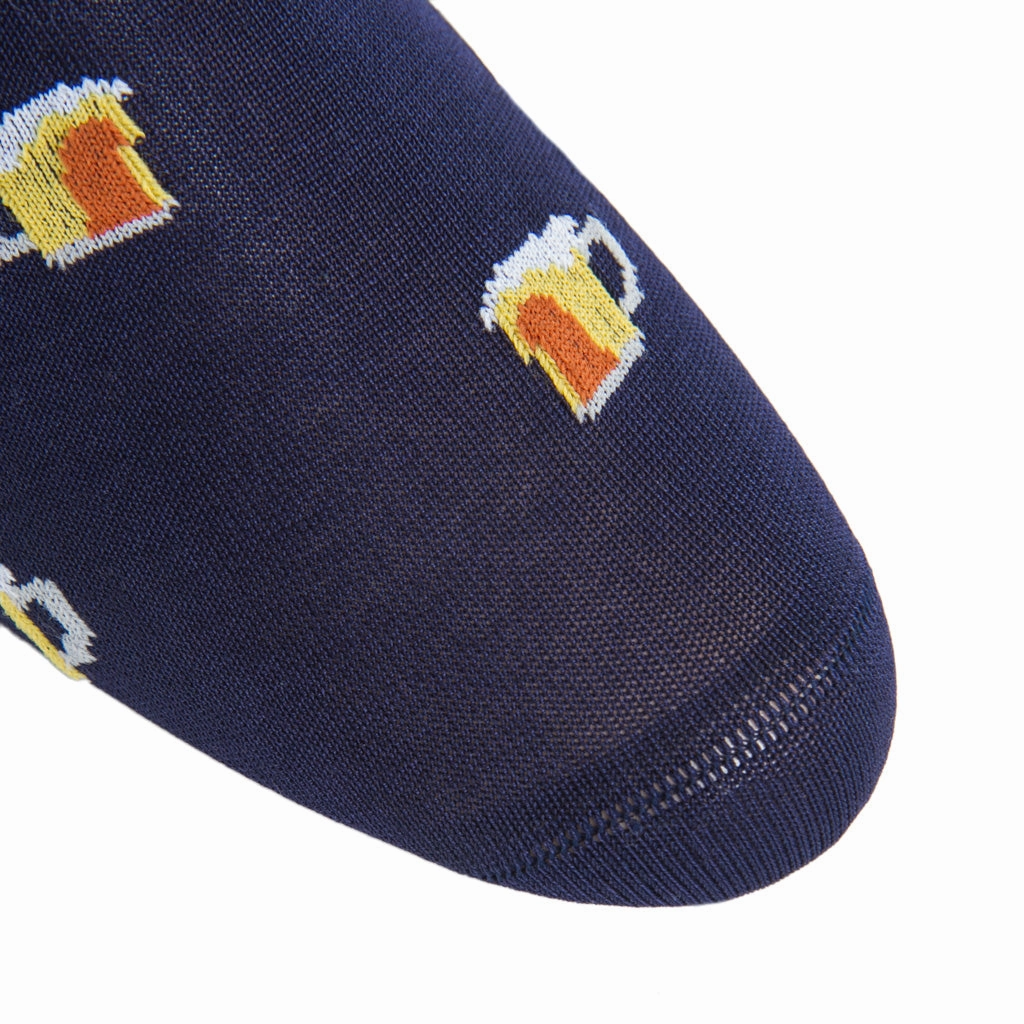 Classic Navy with Burnt Orange and Cream Beer Cotton Sock Linked Toe OTC