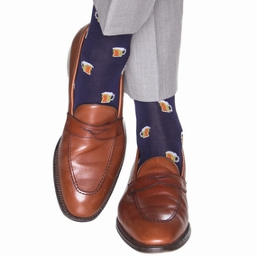 Classic Navy with Burnt Orange and Cream Beer Cotton Sock Linked Toe OTC