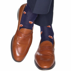 Classic Navy with Burnt Orange Football Cotton Sock Linked Toe OTC
