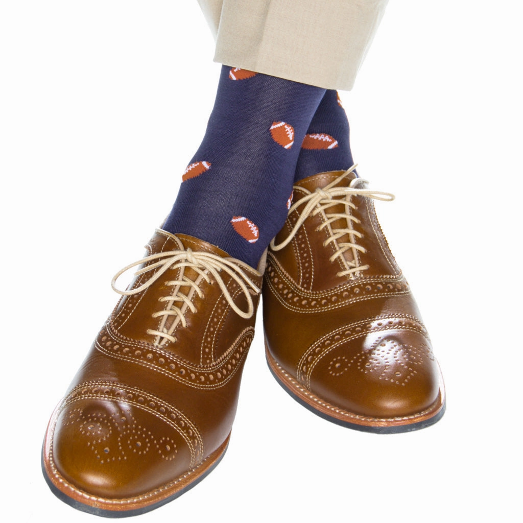 Classic Navy with Burnt Orange Football Cotton Sock Linked Toe OTC
