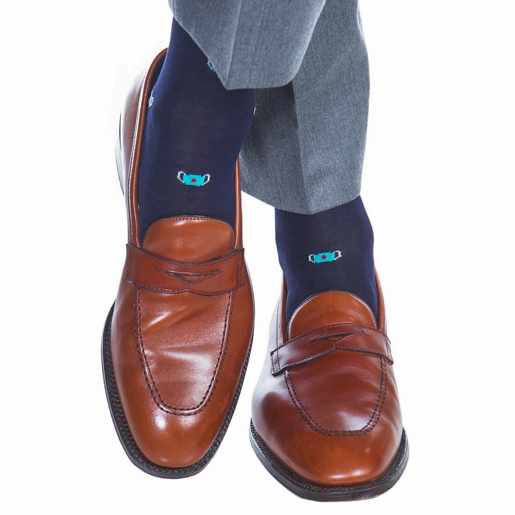 Classic Navy with Ceramic Mask and Red Cross Cotton Sock Linked Toe Mid-Calf