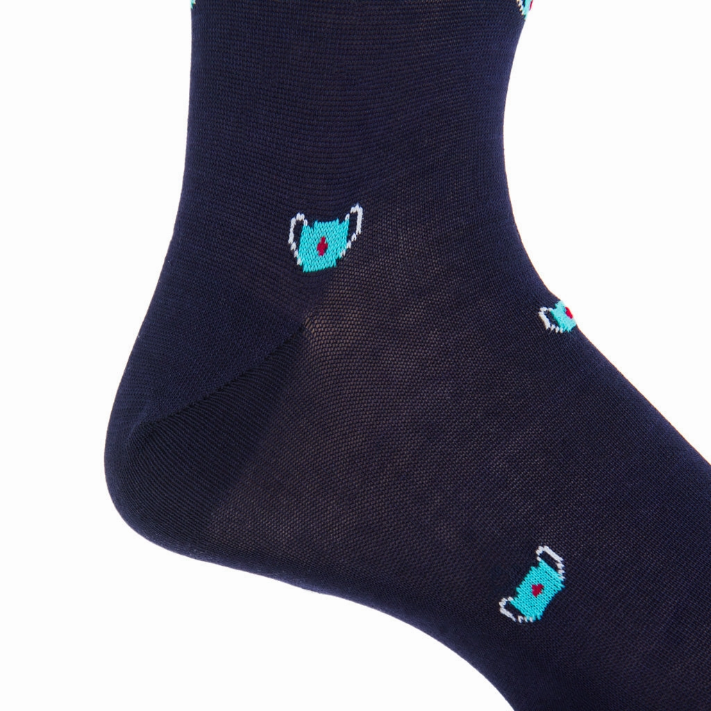 Classic Navy with Ceramic Mask and Red Cross Cotton Sock Linked Toe Mid-Calf