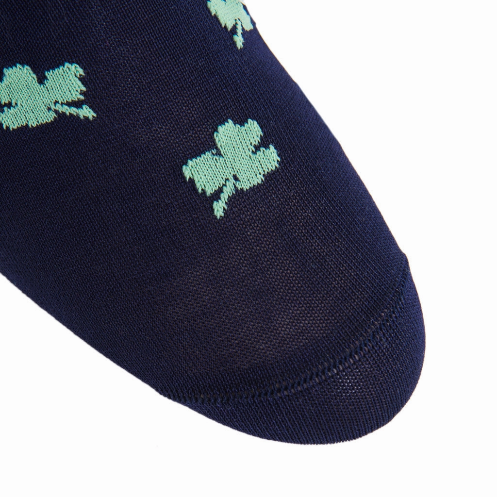 Classic Navy with Green and Gold Shamrock Cotton Sock Linked Toe Mid-Calf