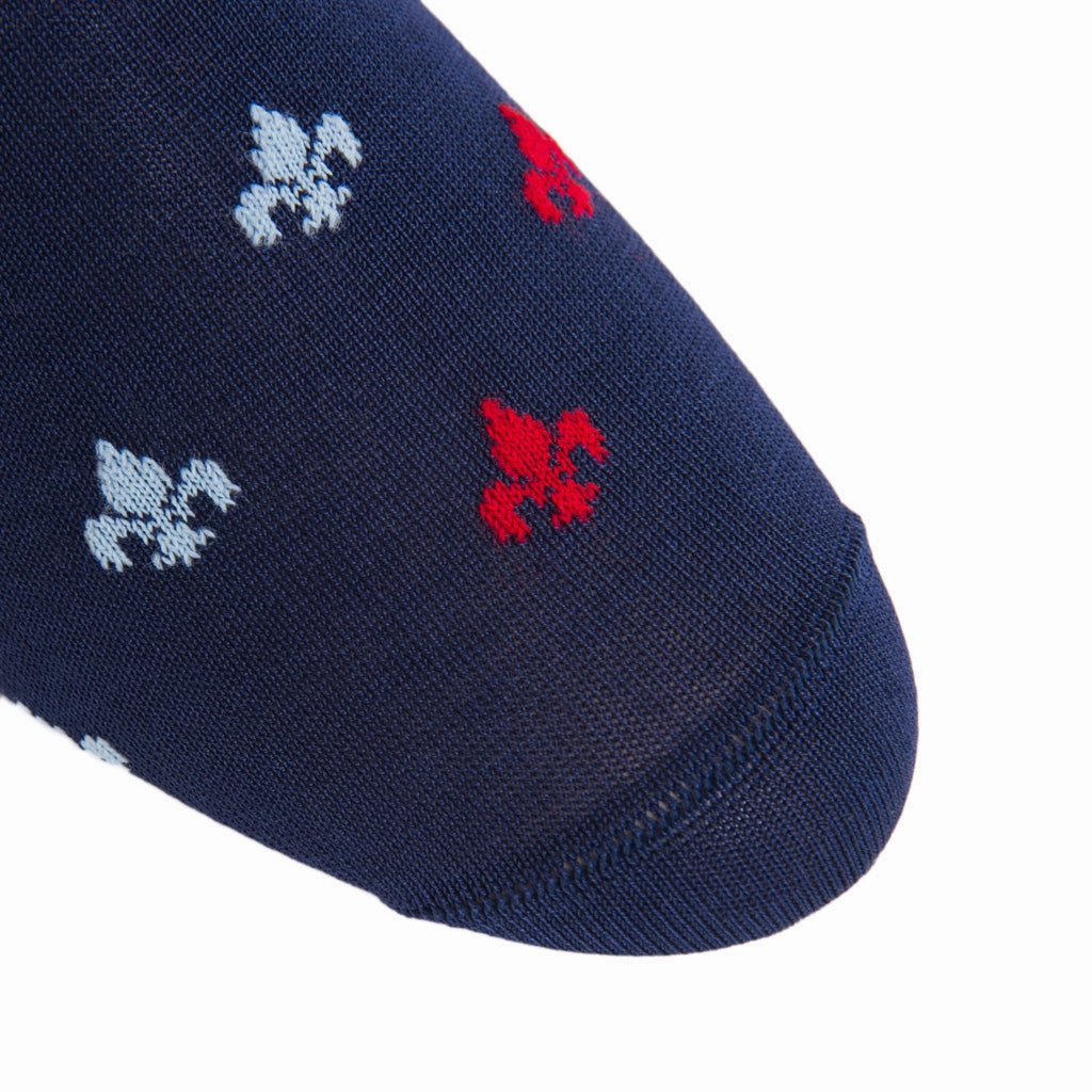 Classic Navy with Red and Sky Blue Fleur De Lis Cotton Sock Linked Toe OTC