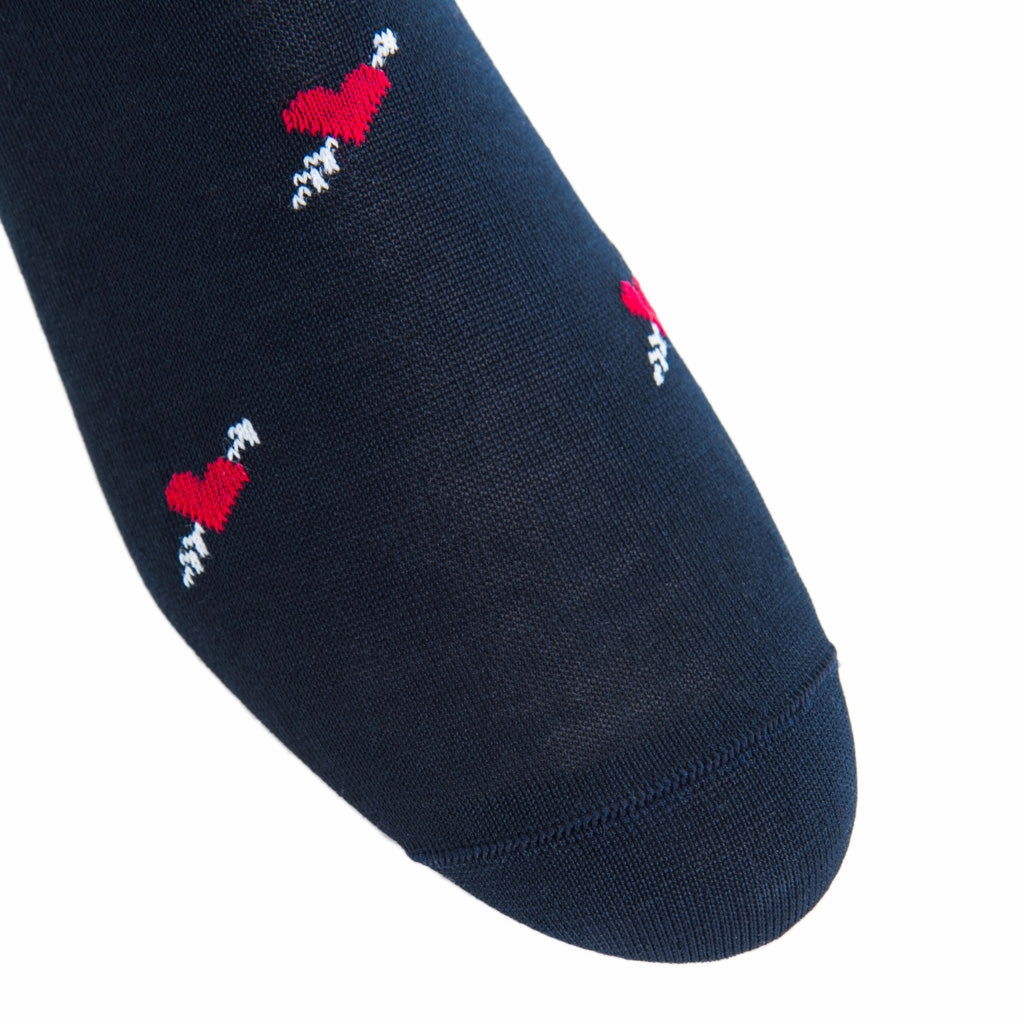 Classic Navy with Red Heart and Cream Arrow Cotton Sock Linked Toe Mid-Calf