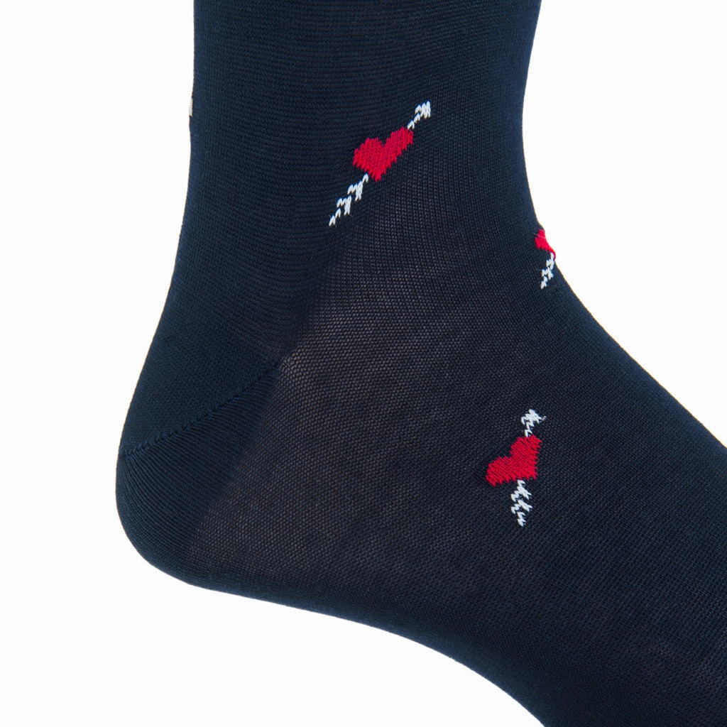 Classic Navy with Red Heart and Cream Arrow Cotton Sock Linked Toe Mid-Calf