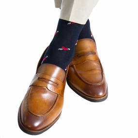 Classic Navy with Red Heart and Cream Arrow Cotton Sock Linked Toe Mid-Calf