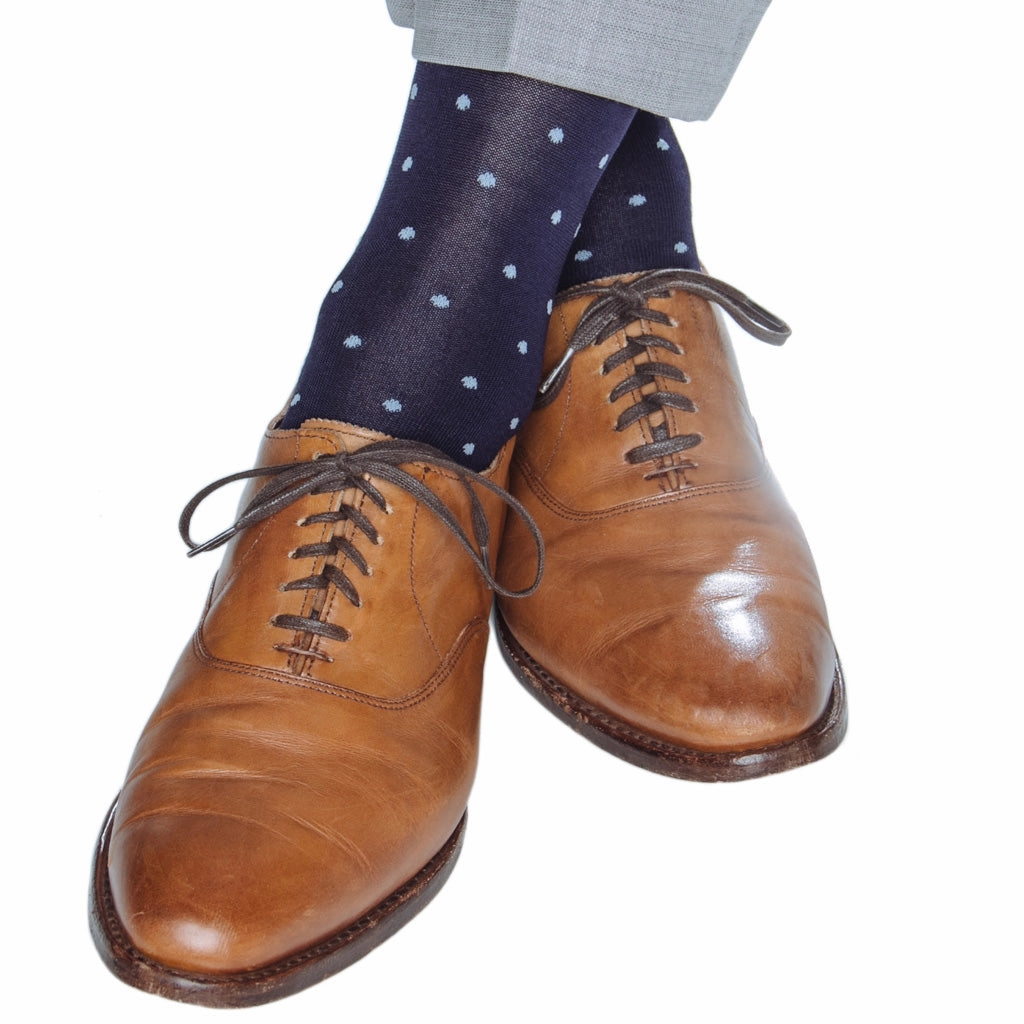 Classic Navy with Sky Blue Dot Cotton Sock Linked Toe OTC