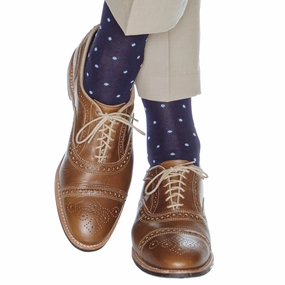 Classic Navy with Sky Blue Dot Cotton Sock Linked Toe OTC