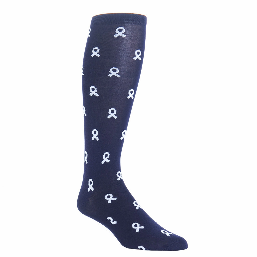 Classic Navy with White Ribbon Lung Cancer Awareness Cotton Sock Linked Toe OTC