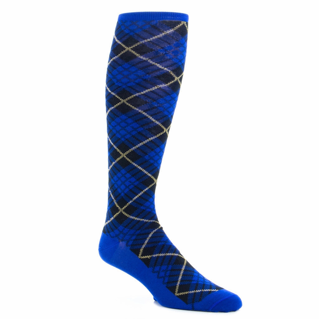 Clematis Blue with Navy and Yolk Tartan Cotton Sock Linked Toe OTC