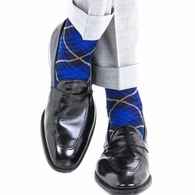 Clematis Blue with Navy and Yolk Tartan Cotton Sock Linked Toe OTC