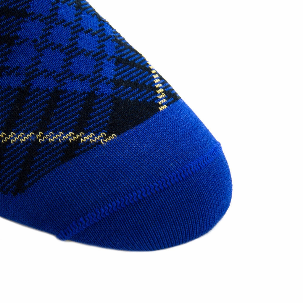 Clematis Blue with Navy and Yolk Tartan Cotton Sock Linked Toe OTC