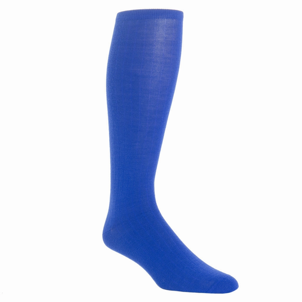 Cobalt Blue Solid Ribbed Fine Merino Wool Sock Linked Toe OTC