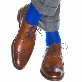 Cobalt Blue Solid Ribbed Fine Merino Wool Sock Linked Toe OTC