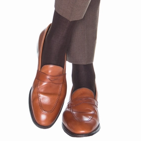 Coffee Brown Solid Ribbed Cotton Sock Linked Toe OTC