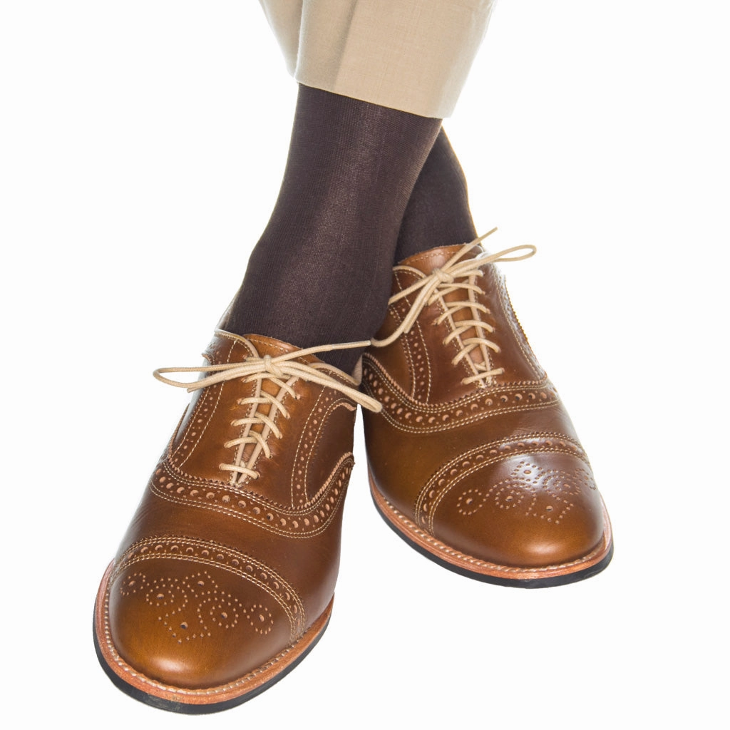 Coffee Brown Solid Ribbed Cotton Sock Linked Toe OTC