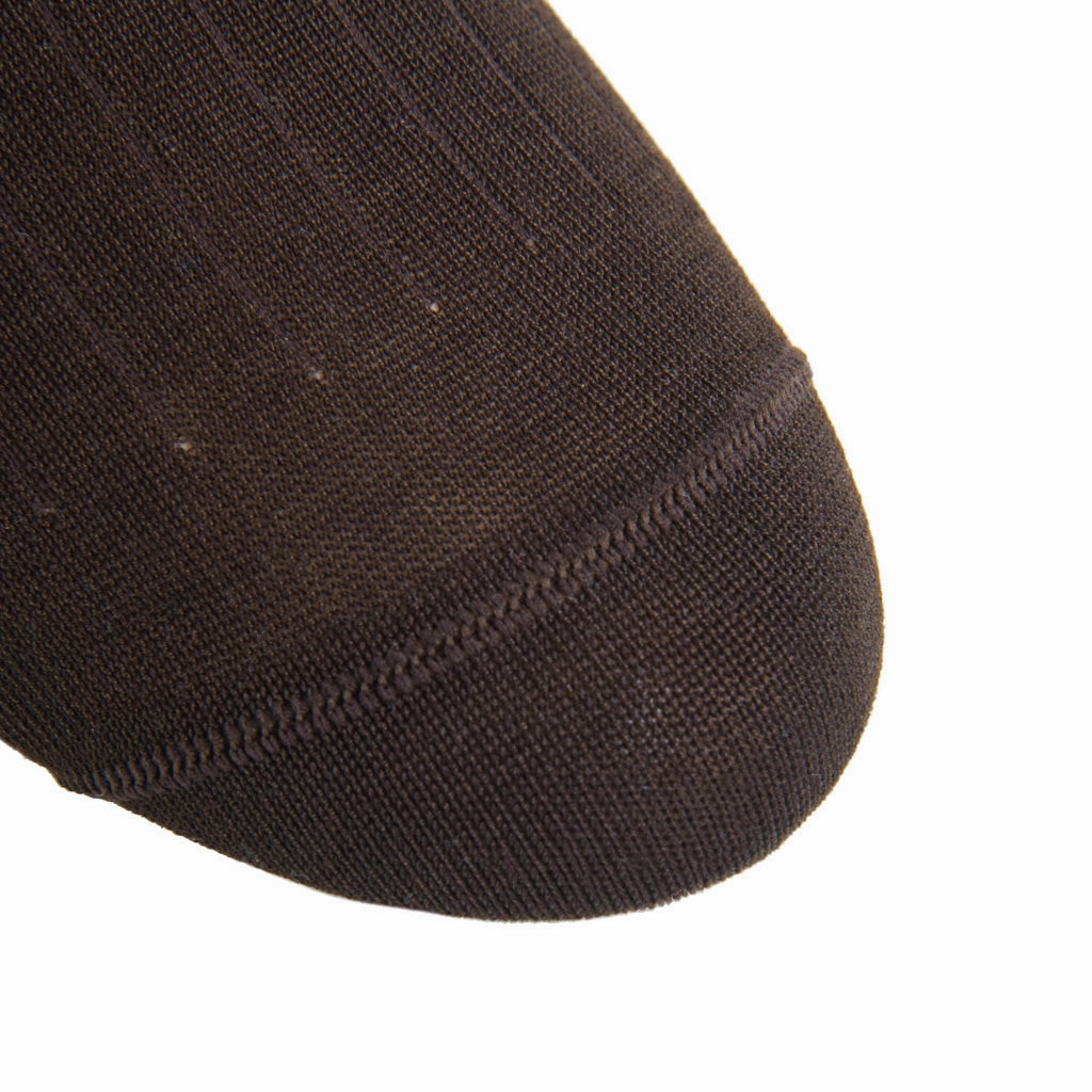 Coffee Brown Solid Ribbed Cotton Sock Linked Toe OTC