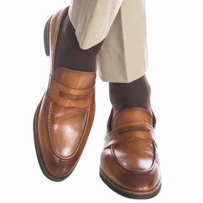 Coffee Brown Solid Ribbed Fine Merino Wool Sock Linked Toe OTC