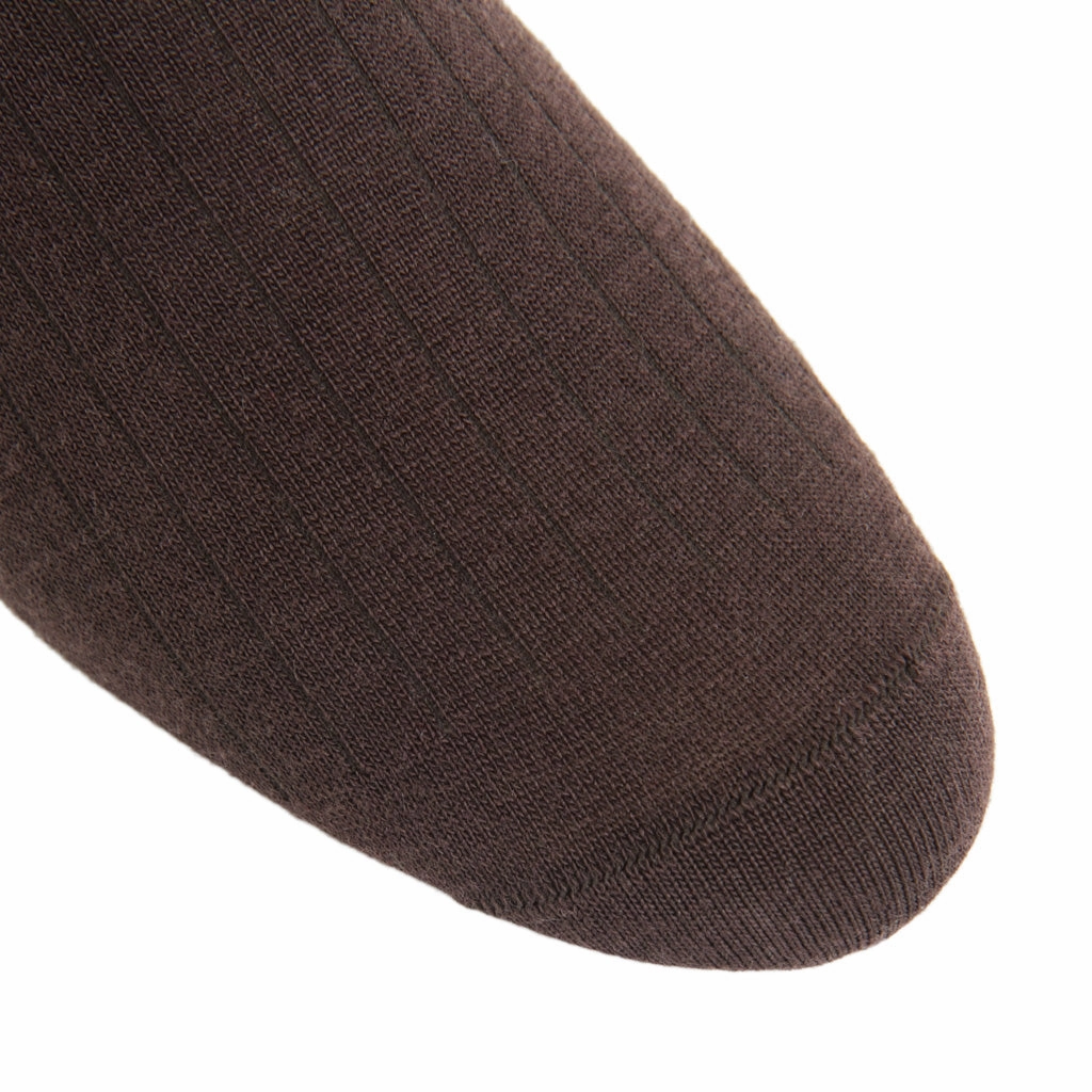 Coffee Brown Solid Ribbed Fine Merino Wool Sock Linked Toe OTC
