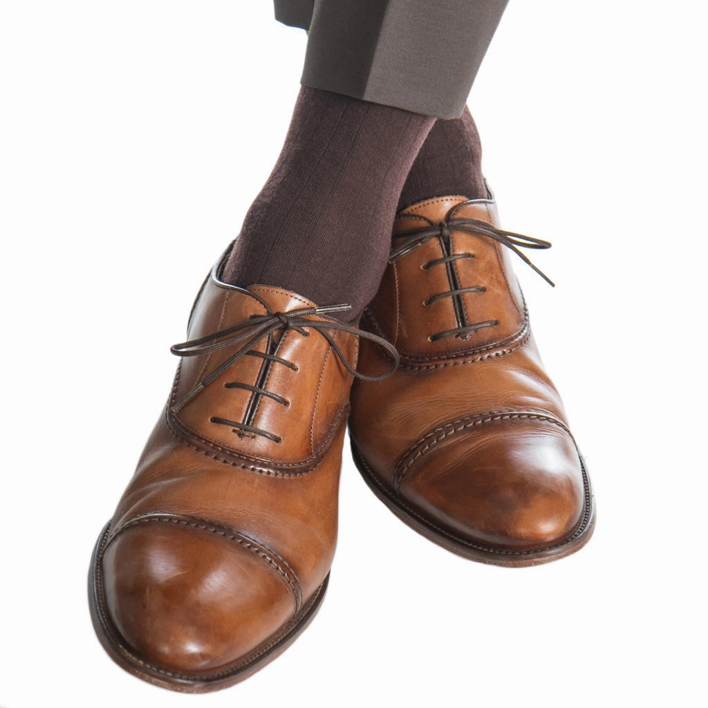 Coffee Brown Solid Ribbed Fine Merino Wool Sock Linked Toe OTC