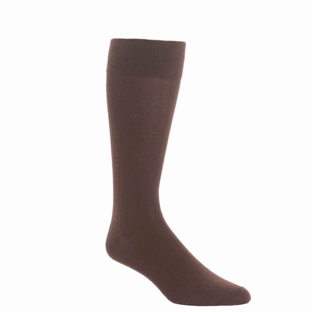 Coffee Brown Solid Ribbed Fine Merino Wool Sock Linked Toe OTC