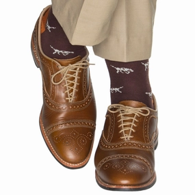 Coffee Brown with Cream Bird Dog and Brown Spots with Burnt Orange Tipping Fine Merino Wool Sock Linked Toe OTC