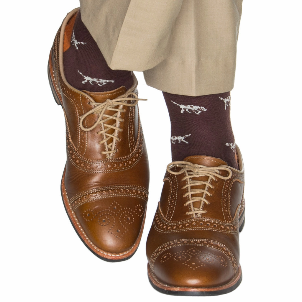 Coffee Brown with Cream Bird Dog and Brown Spots with Burnt Orange Tipping Fine Merino Wool Sock Linked Toe OTC