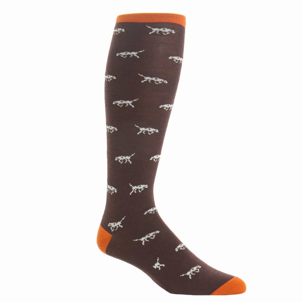 Coffee Brown with Cream Bird Dog and Brown Spots with Burnt Orange Tipping Fine Merino Wool Sock Linked Toe OTC