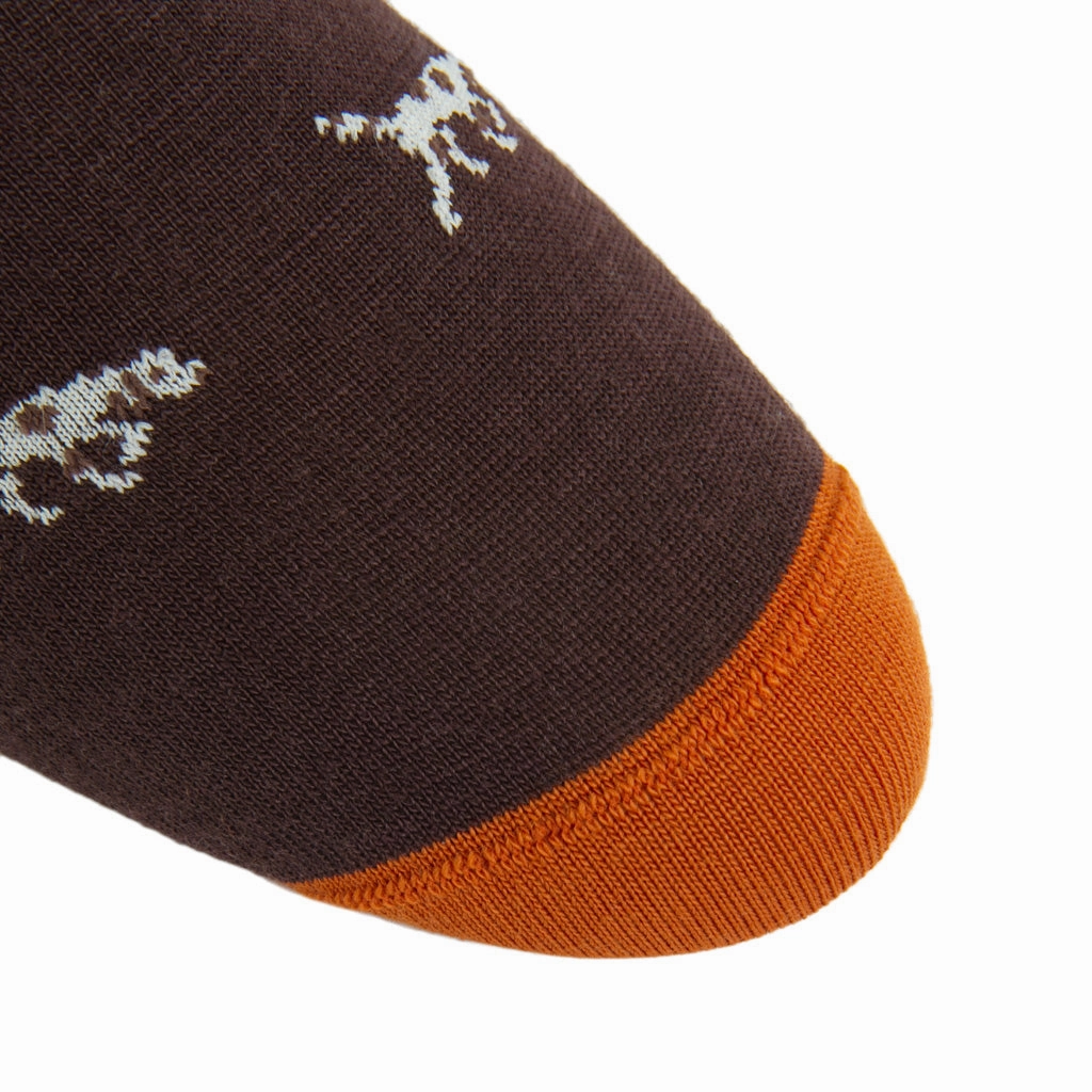 Coffee Brown with Cream Bird Dog and Brown Spots with Burnt Orange Tipping Fine Merino Wool Sock Linked Toe OTC