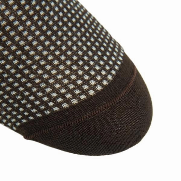 Coffee Brown with Tan Grenadine Cotton Sock Linked Toe Mid-Calf