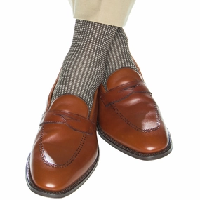 Coffee Brown with Tan Grenadine Cotton Sock Linked Toe Mid-Calf