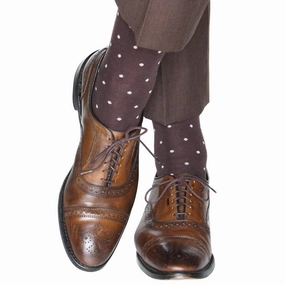 Coffee Brown with Tan Polka Dot Sock Fine Merino Wool Linked Toe OTC