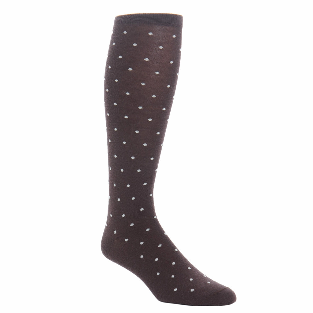 Coffee Brown with Tan Polka Dot Sock Fine Merino Wool Linked Toe OTC