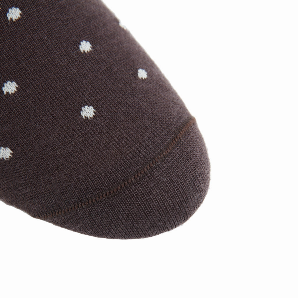 Coffee Brown with Tan Polka Dot Sock Fine Merino Wool Linked Toe OTC