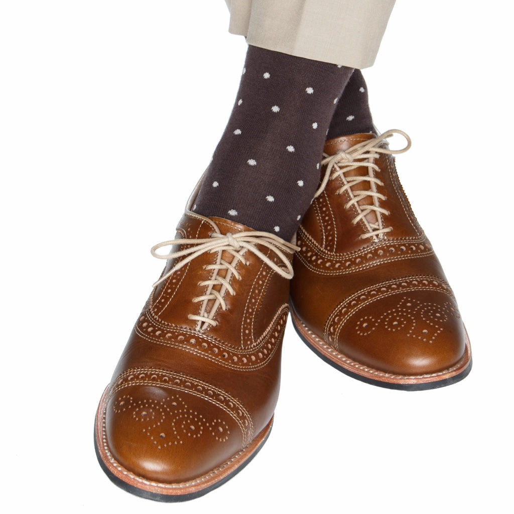 Coffee Brown with Tan Polka Dot Sock Fine Merino Wool Linked Toe OTC