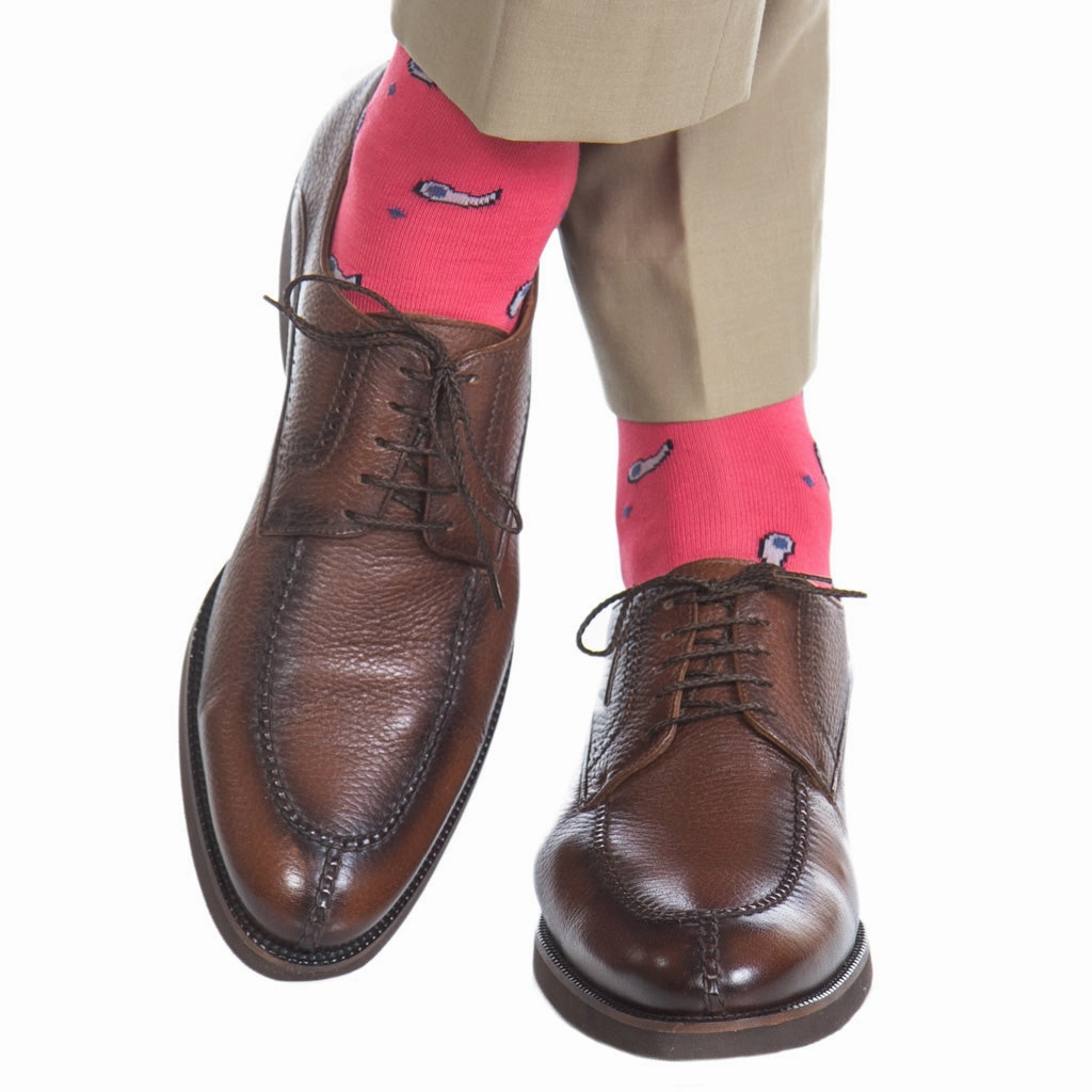 Coral with Ash, Classic Navy, Indigo Blue Paisley Cotton Sock Linked Toe OTC