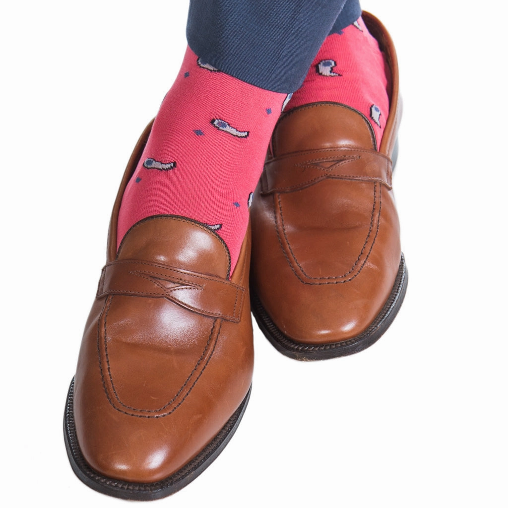 Coral with Ash, Classic Navy, Indigo Blue Paisley Cotton Sock Linked Toe OTC