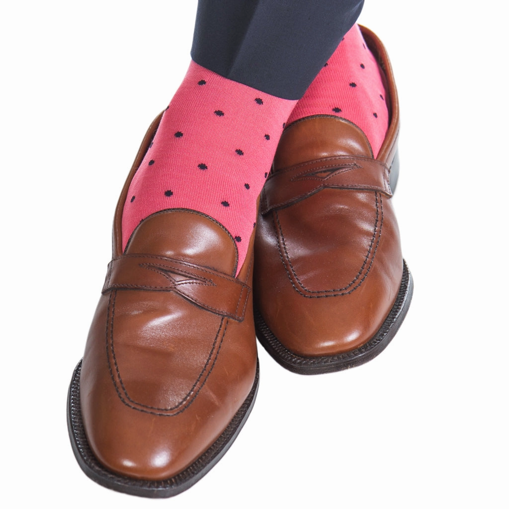 Coral with Classic Navy Dot Cotton Sock Linked Toe OTC