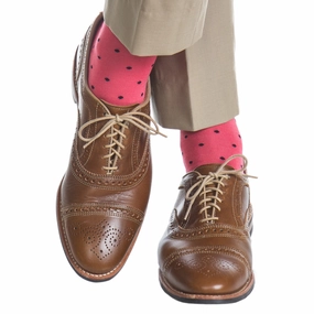 Coral with Classic Navy Dot Cotton Sock Linked Toe OTC