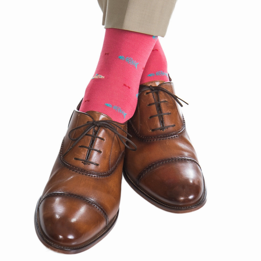 Coral with Pink, Ceramic, Cream Bone Fish Cotton Sock Linked Toe OTC