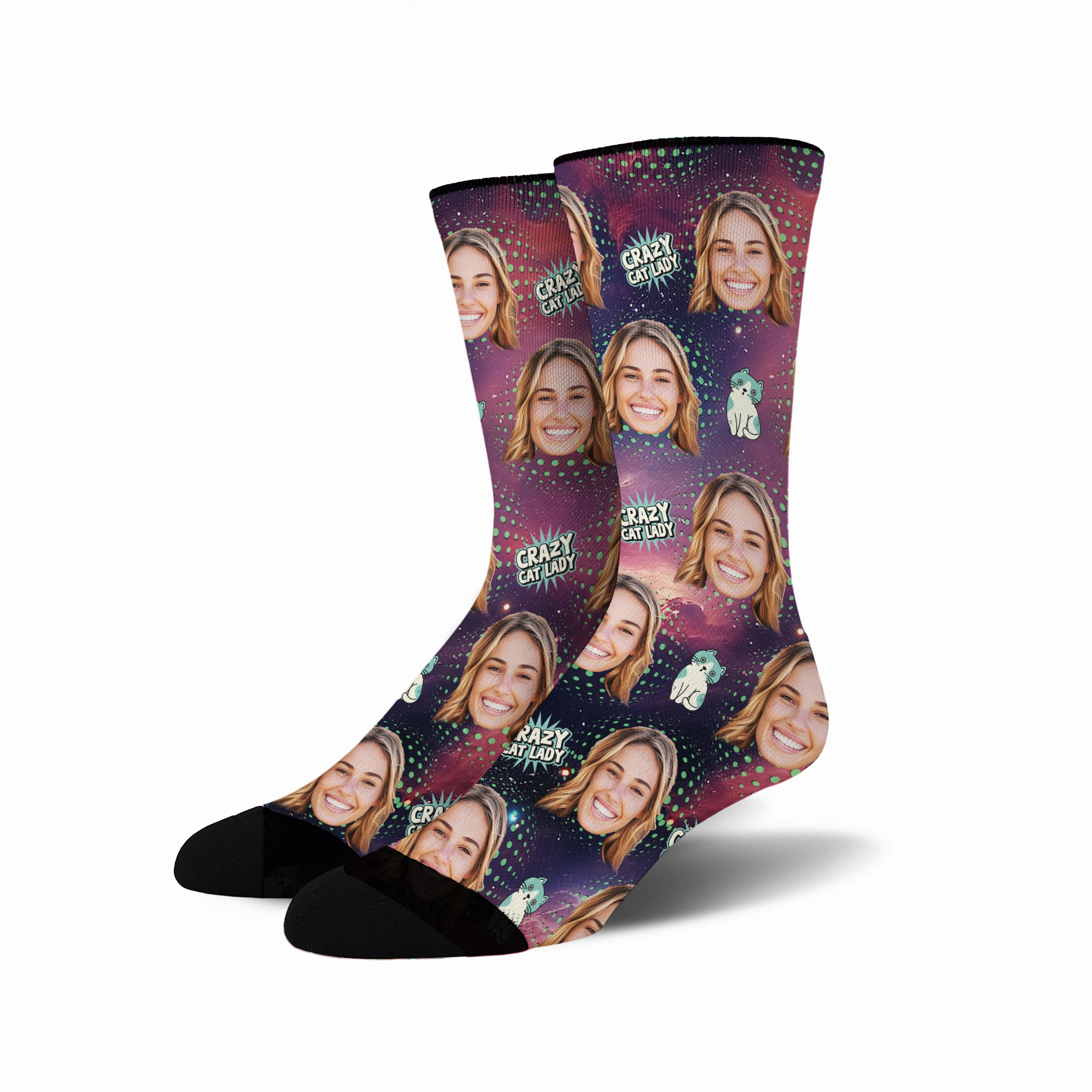 Custom Face Socks - Crazy Cat Lady