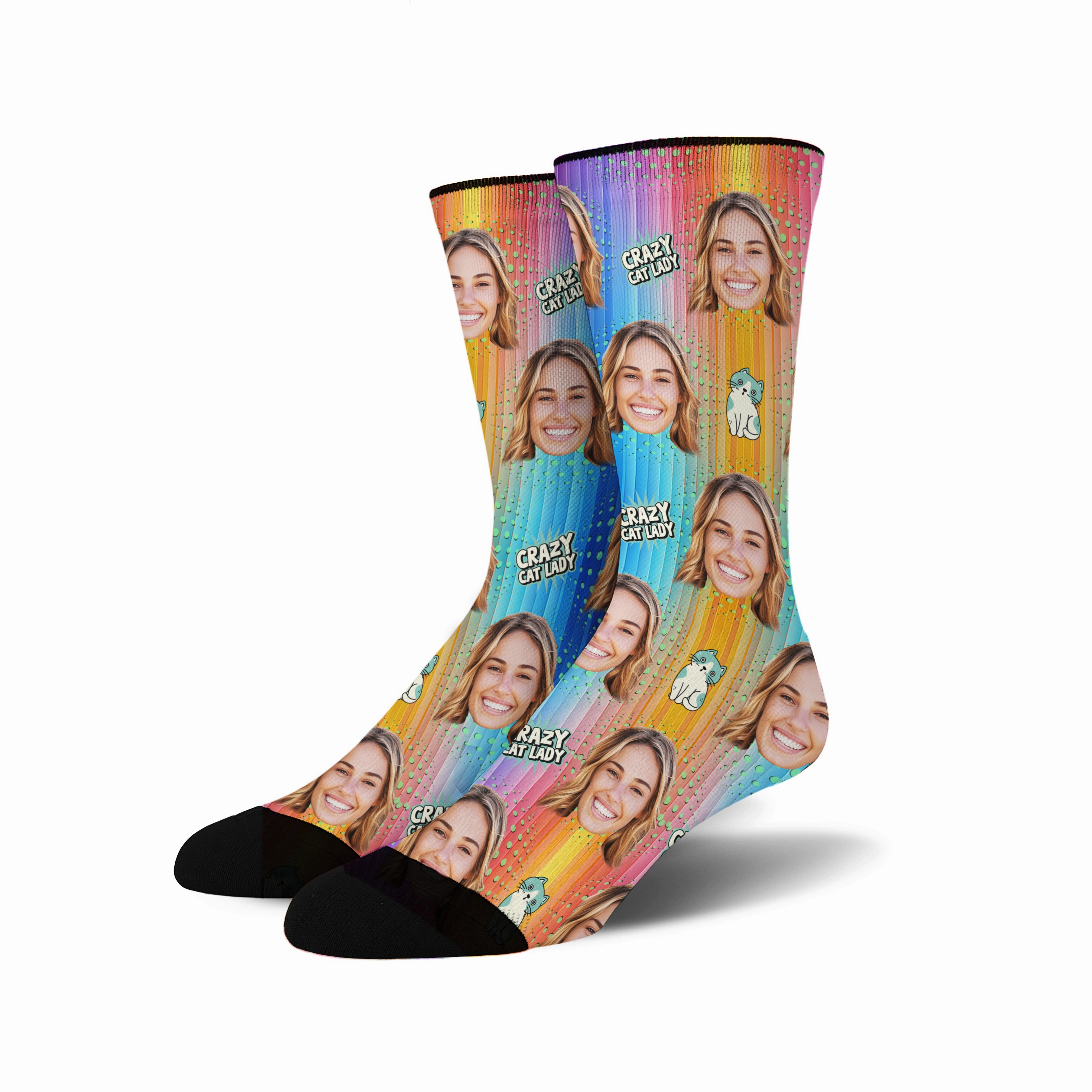 Custom Face Socks - Crazy Cat Lady