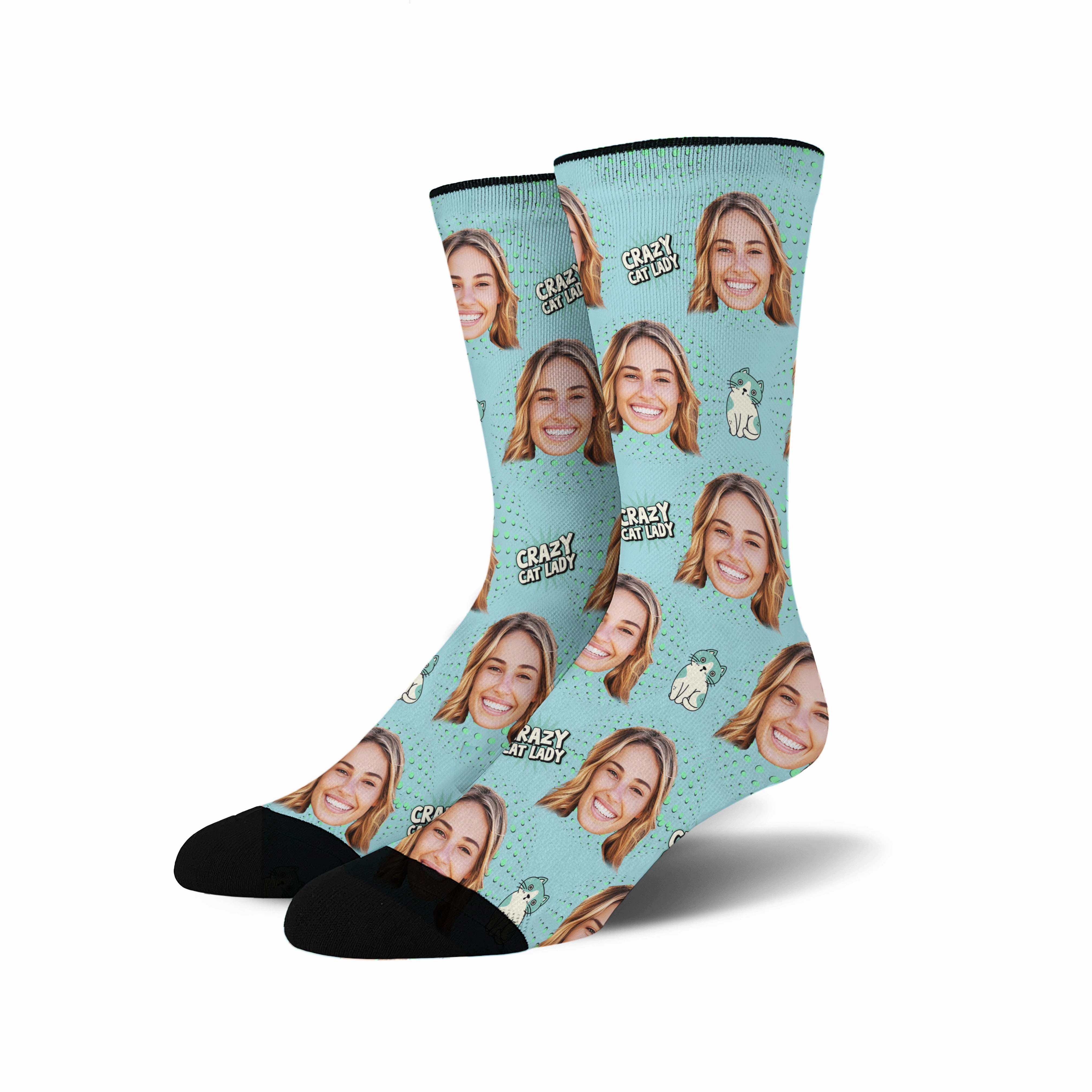 Custom Face Socks - Crazy Cat Lady