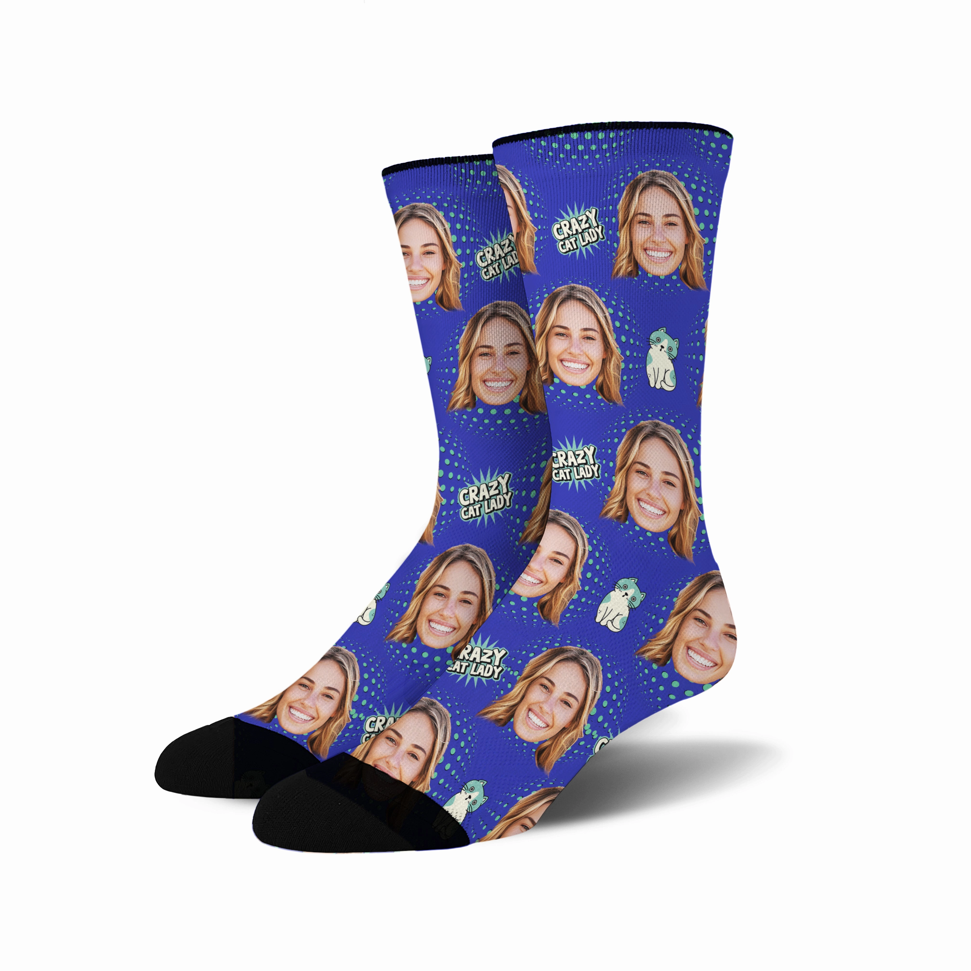 Custom Face Socks - Crazy Cat Lady