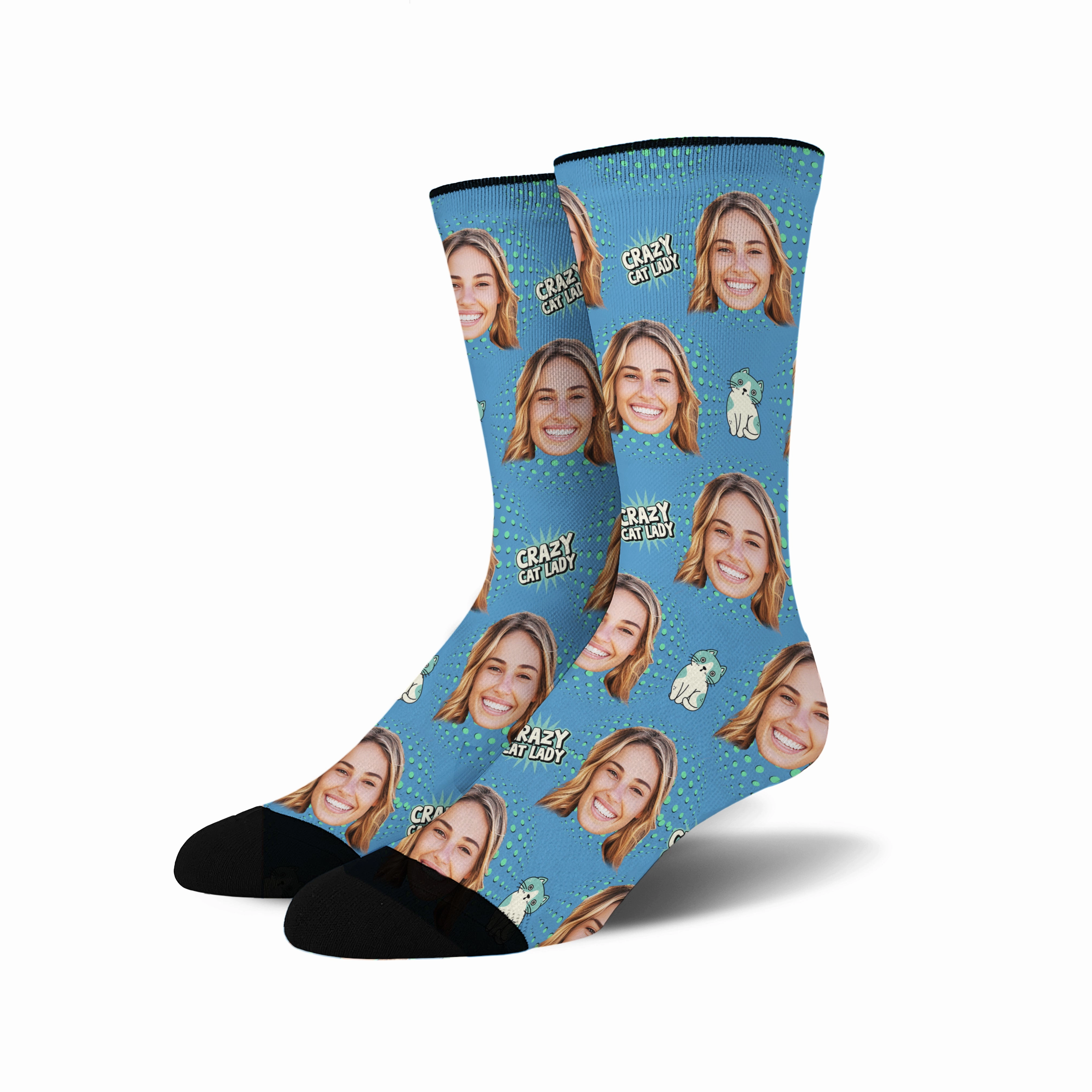 Custom Face Socks - Crazy Cat Lady