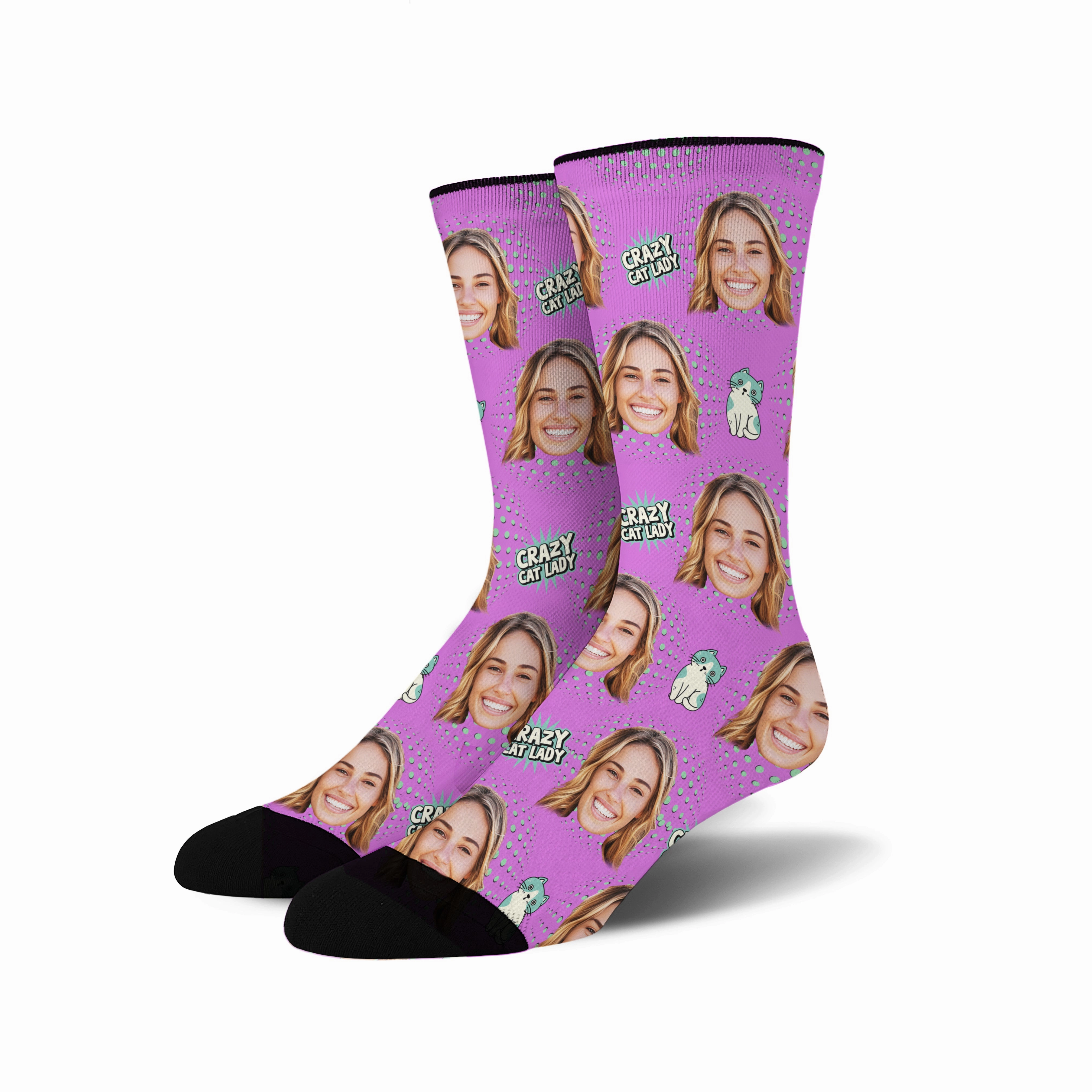 Custom Face Socks - Crazy Cat Lady