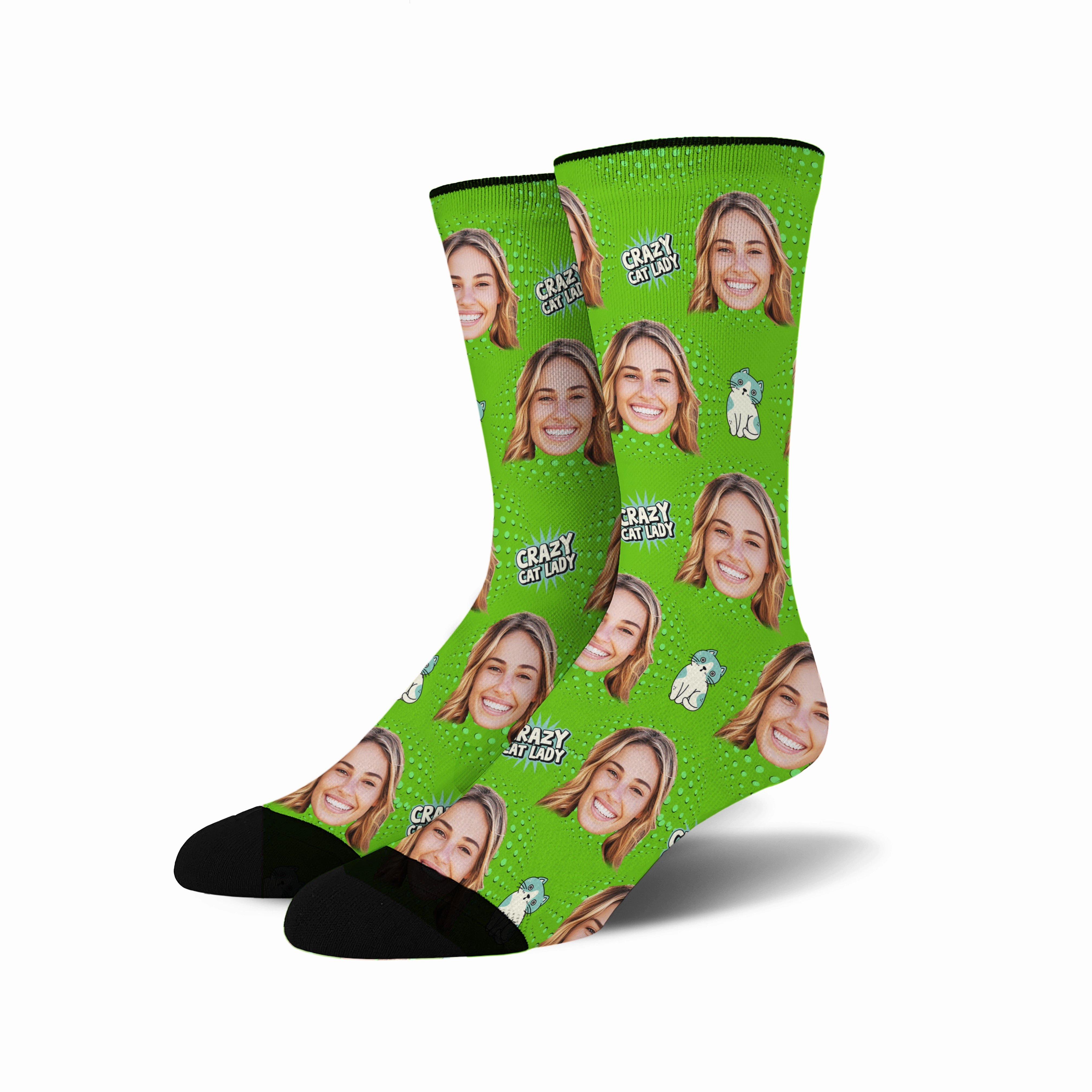 Custom Face Socks - Crazy Cat Lady